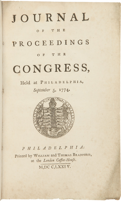 Journal of the Proceedings of the CONGRESS -- Sept 5, 1774 -- William Bradford